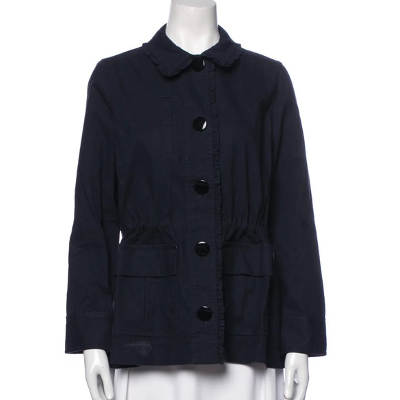 Kate Spade Broome Street Womens Ruffle Military Jacket Small Navy Blue Button - Picture 2 of 5